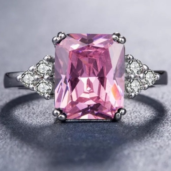 NEW Pink Sapphire & Princess Cut Sterling Silver - Picture 4 of 5